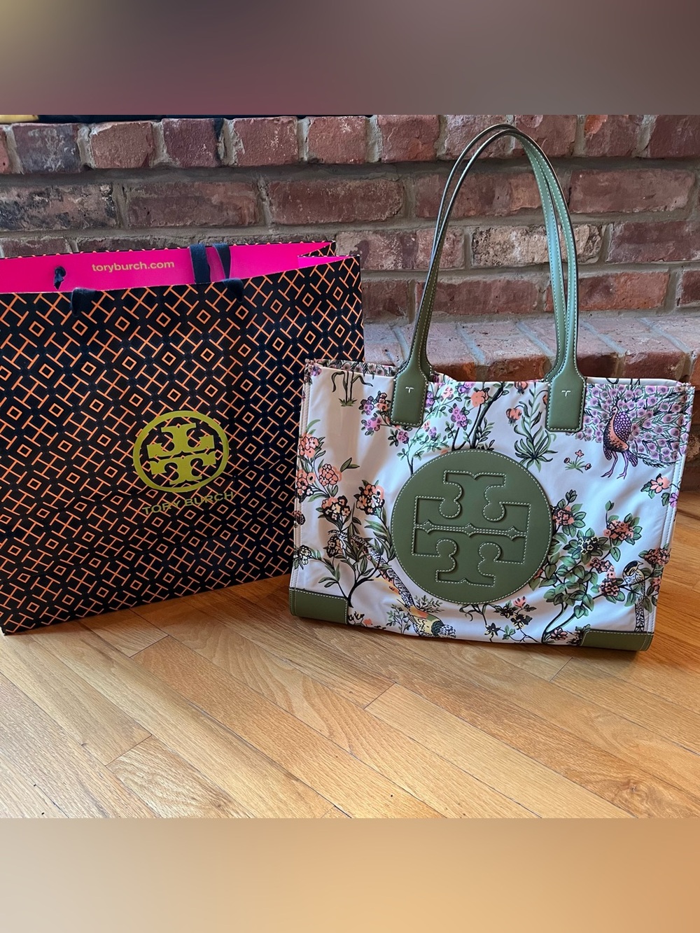 Tory Burch Sage Green Floral Large Ella Tote